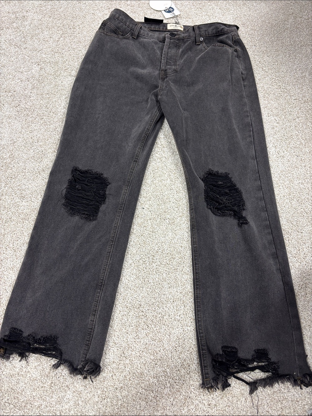 Umgee Black Wide-Leg Distressed Jeans